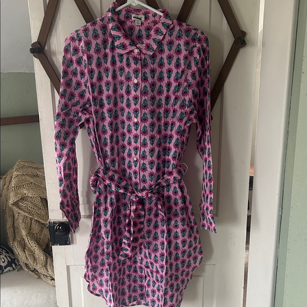J. Crew Pink and Blue Long Sleeve Dress